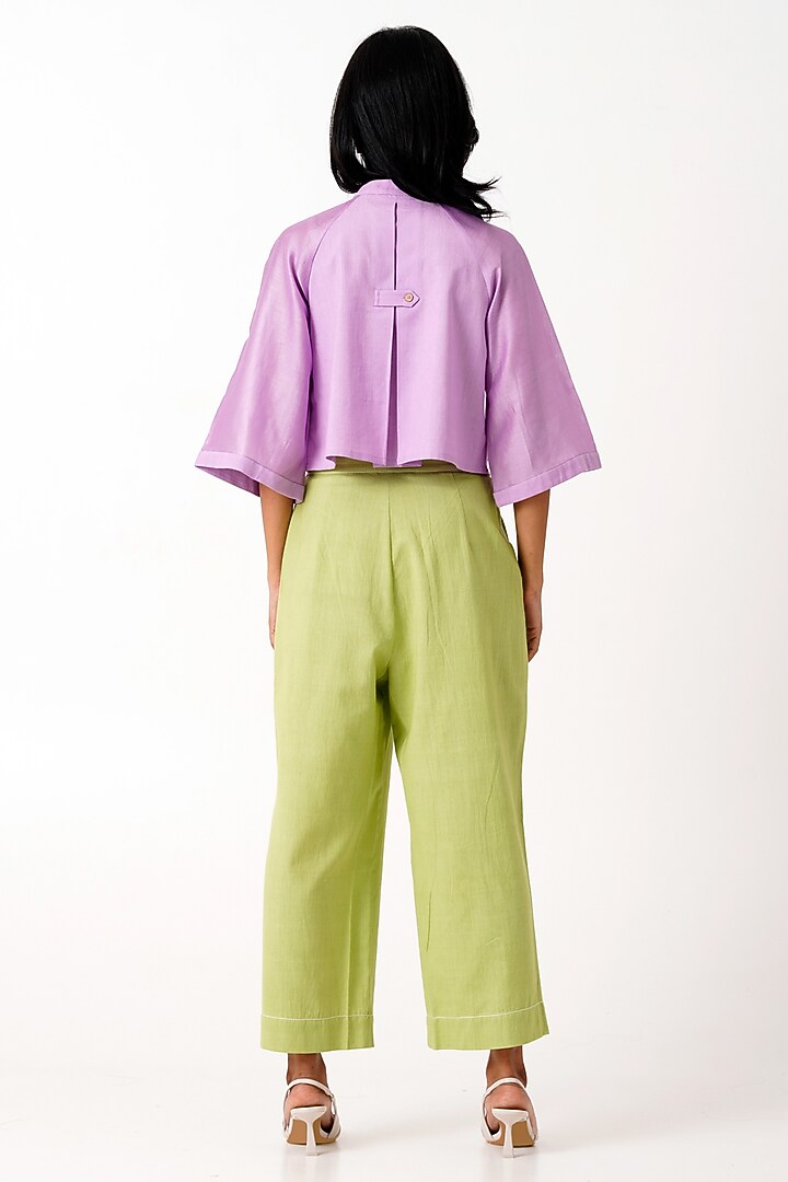 Spring Green Handloom Chanderi & Handloom Cotton Pant Set by MADDER MUCH at Pernia's Pop Up Shop