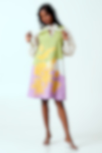 Multi-Colored Handloom Cotton Hand Embroidered Dress With Shirt by MADDER MUCH