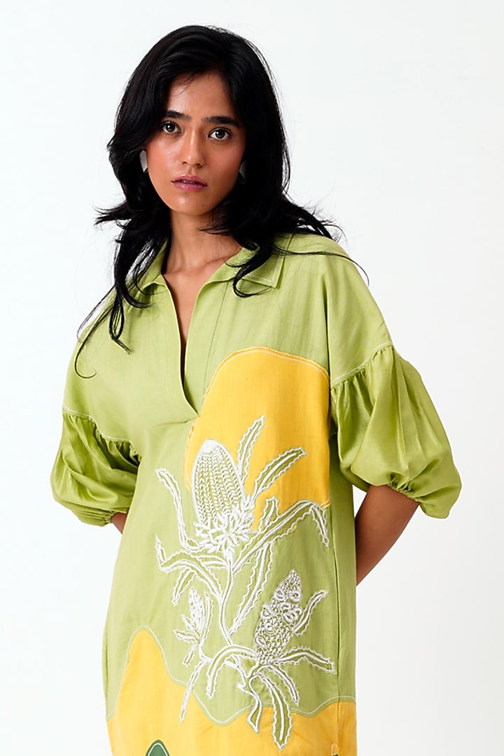 Multi-Colored Handloom Cotton Hand Embroidered Midi Vacation Dress by MADDER MUCH at Pernia's Pop Up Shop