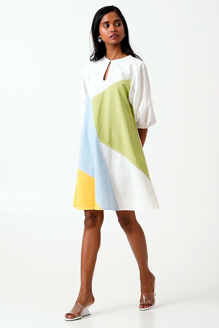 Multi-Colored Handloom Cotton Hand Embroidered Shift Dress by MADDER MUCH at Pernia's Pop Up Shop