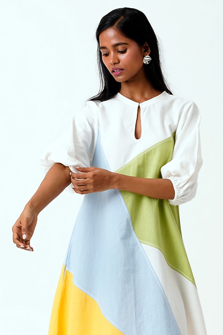 Multi-Colored Handloom Cotton Hand Embroidered Shift Summer Dress by MADDER MUCH at Pernia's Pop Up Shop