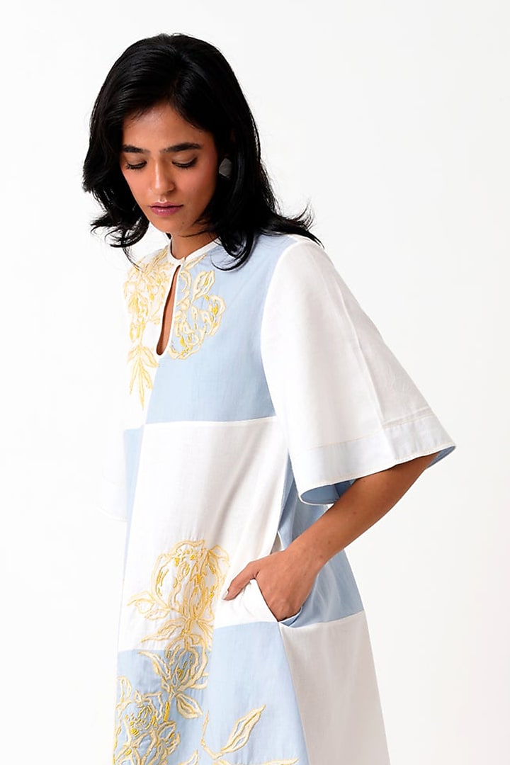 Multi-Colored Handloom Cotton Hand Embroidered Checkered Vacation Dress by MADDER MUCH at Pernia's Pop Up Shop