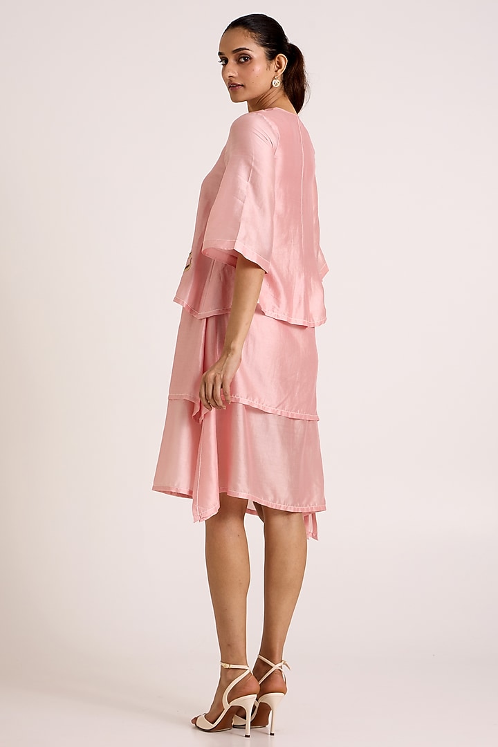 Ice Pink Handloom Chanderi Silk Floral Embroidered Vacation Dress by MADDER MUCH at Pernia's Pop Up Shop