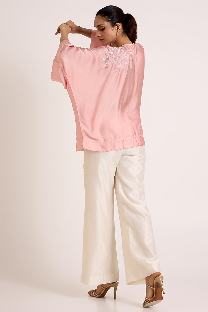 Ivory & Ice Pink Handloom Chanderi Silk Embroidered Co-Ord Set by MADDER MUCH at Pernia's Pop Up Shop