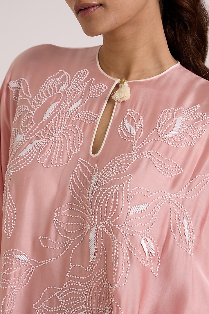 Ivory & Ice Pink Handloom Chanderi Silk Embroidered Co-Ord Set by MADDER MUCH at Pernia's Pop Up Shop