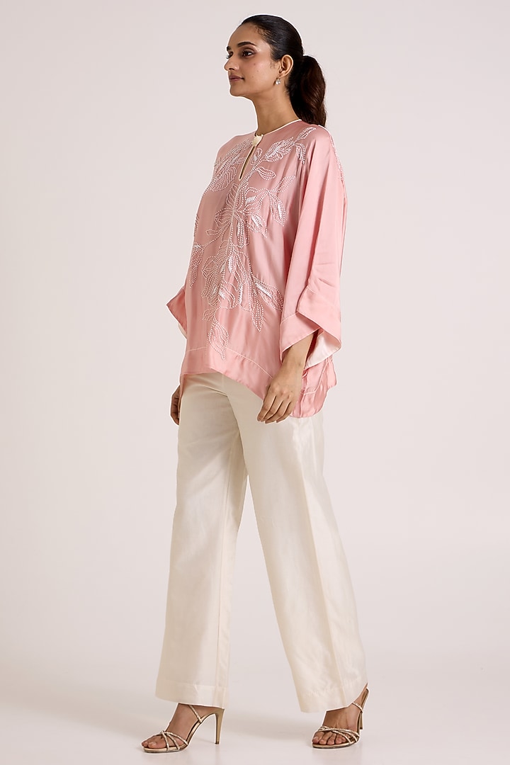 Ivory & Ice Pink Handloom Chanderi Silk Embroidered Co-Ord Set by MADDER MUCH at Pernia's Pop Up Shop