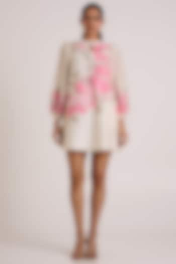 Ivory Handloom Chanderi Silk Floral Embroidered Mini Vacation Dress by MADDER MUCH at Pernia's Pop Up Shop