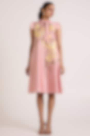 Ice Pink Handloom Chanderi Silk Floral Embroidered A-Line Mini Vacation Dress by MADDER MUCH at Pernia's Pop Up Shop