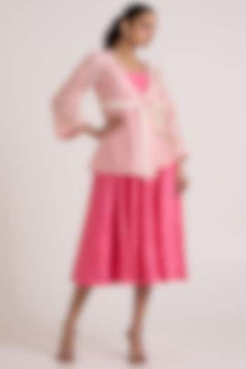 Pink Handloom Chanderi Silk Cocktail Dress With Overlap Jacket by MADDER MUCH at Pernia's Pop Up Shop