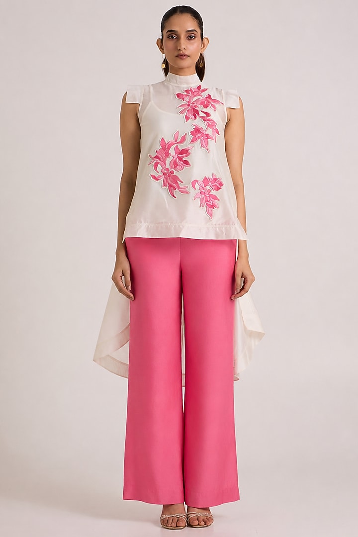 Ivory & Pink Handloom Chanderi Silk Co-Ord Set by MADDER MUCH at Pernia's Pop Up Shop