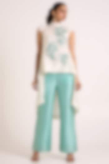 Ivory & Aqua Handloom Chanderi Silk Co-Ord Set by MADDER MUCH at Pernia's Pop Up Shop