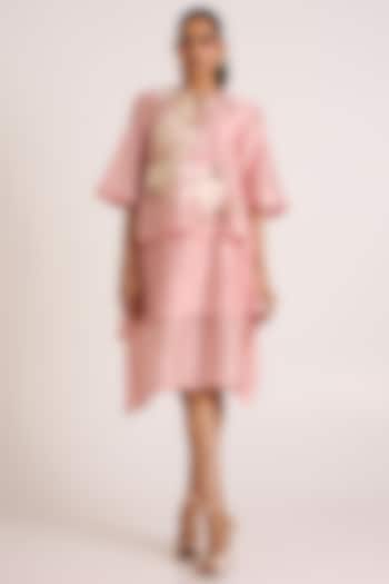 Ice Pink Handloom Chanderi Silk Tiered Vacation Dress by MADDER MUCH at Pernia's Pop Up Shop