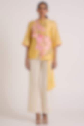 Butter Yellow & Ivory Handloom Chanderi Silk Co-Ord Set by MADDER MUCH at Pernia's Pop Up Shop