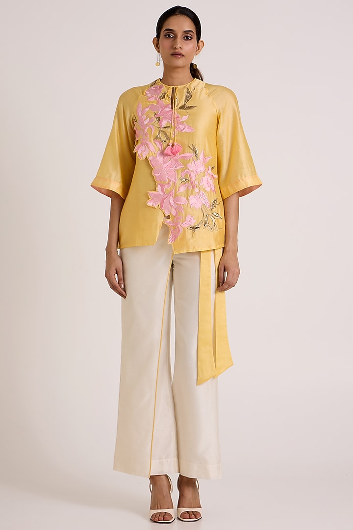 Butter Yellow & Ivory Handloom Chanderi Silk Co-Ord Set by MADDER MUCH at Pernia's Pop Up Shop