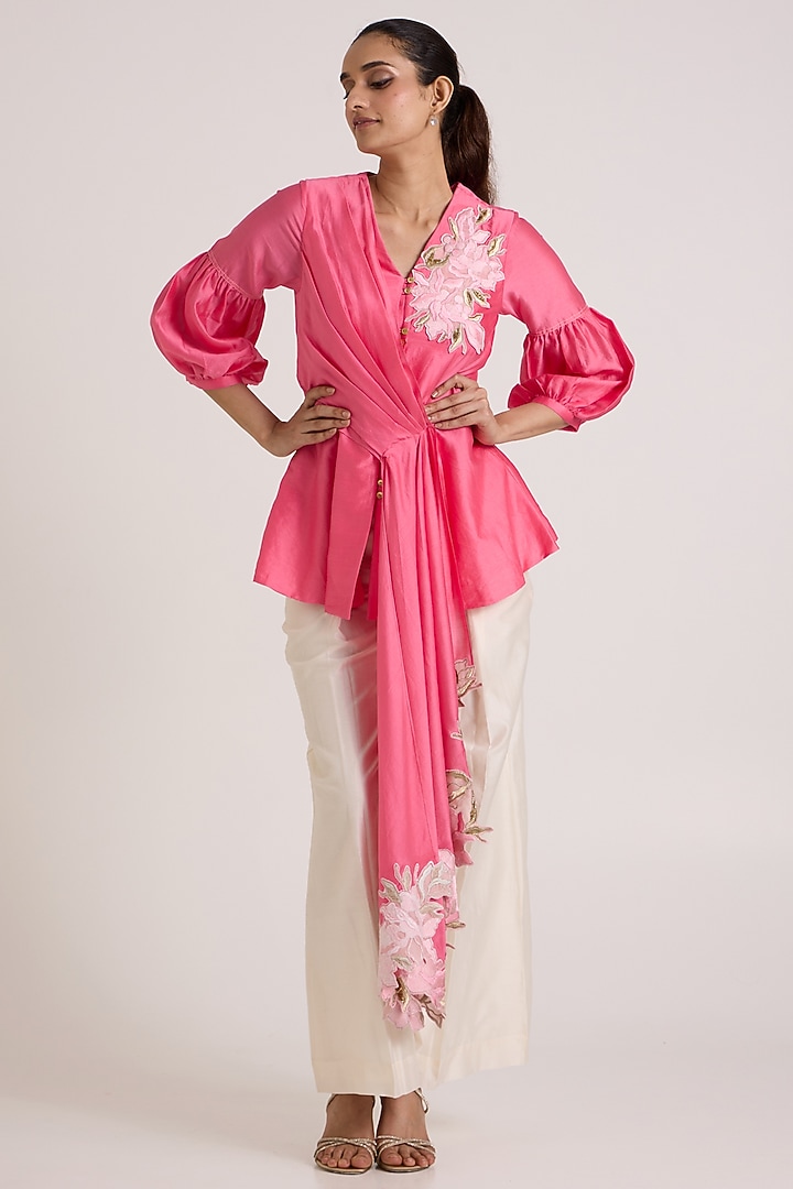 Pink & Ivory Handloom Chanderi Silk Co-Ord Set by MADDER MUCH at Pernia's Pop Up Shop