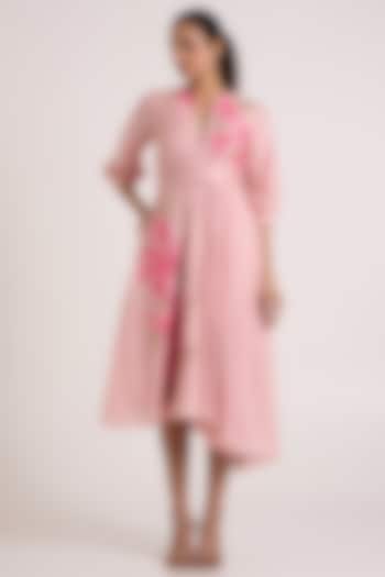 Ice Pink Handloom Chanderi Silk Midi Vacation Dress by MADDER MUCH at Pernia's Pop Up Shop