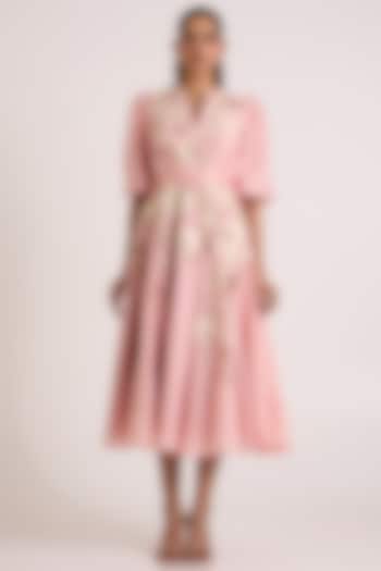 Ice Pink Handloom Chanderi Silk Floral Midi Cocktail Dress by MADDER MUCH at Pernia's Pop Up Shop