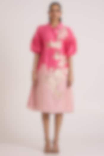 Pink Handloom Chanderi Silk Floral Midi Vacation Dress by MADDER MUCH at Pernia's Pop Up Shop