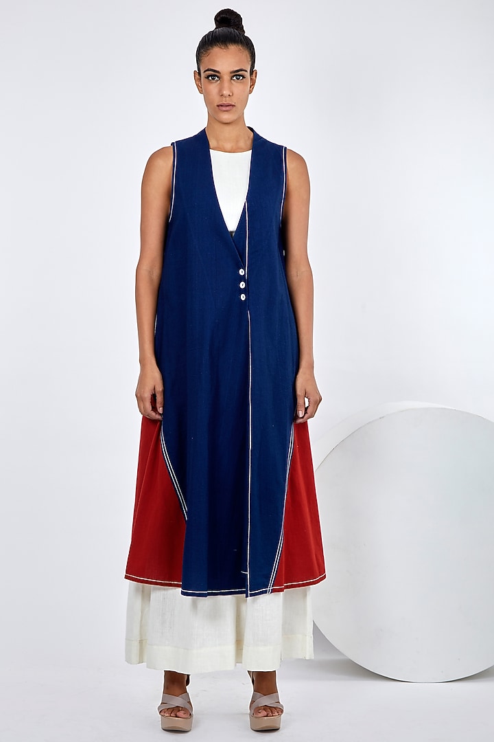 Indigo Blue Handloom Cotton Jacket by MADDER MUCH at Pernia's Pop Up Shop