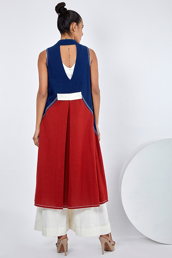 Indigo Blue Handloom Cotton Jacket by MADDER MUCH at Pernia's Pop Up Shop