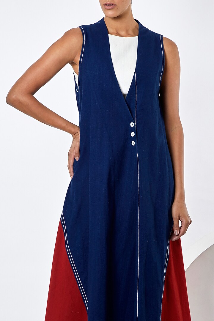 Indigo Blue Handloom Cotton Jacket by MADDER MUCH at Pernia's Pop Up Shop