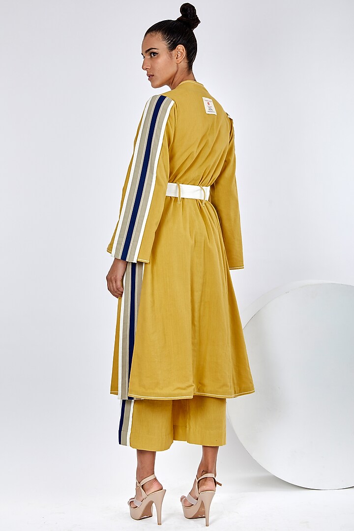 Ochre Yellow Handloom Cotton Reversible Striped Jacket by MADDER MUCH at Pernia's Pop Up Shop