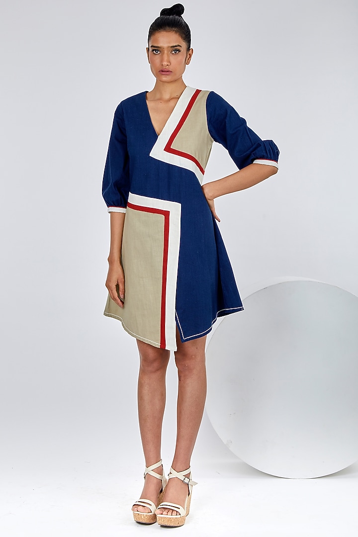 Multi-Colored Handloom Cotton Tiled Mini Summer Dress by MADDER MUCH at Pernia's Pop Up Shop