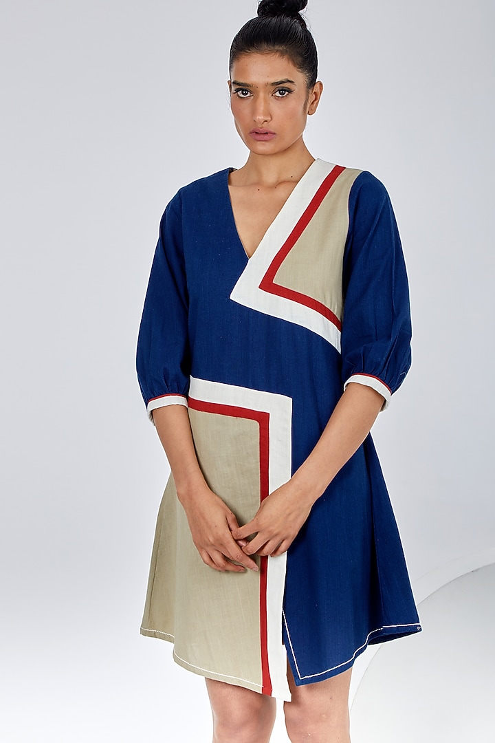Multi-Colored Handloom Cotton Tiled Mini Summer Dress by MADDER MUCH at Pernia's Pop Up Shop