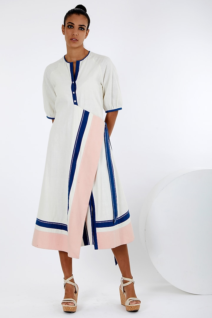 Multi-Colored Handloom Cotton Apron Midi Summer Dress by MADDER MUCH at Pernia's Pop Up Shop