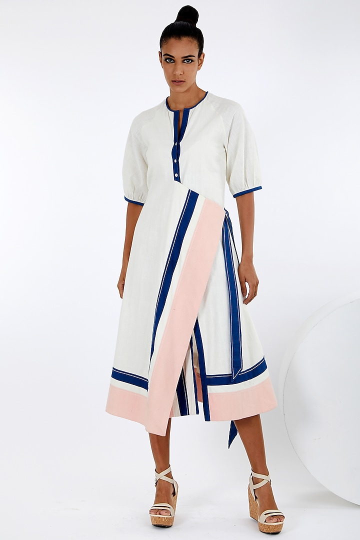 Multi-Colored Handloom Cotton Apron Midi Summer Dress by MADDER MUCH at Pernia's Pop Up Shop