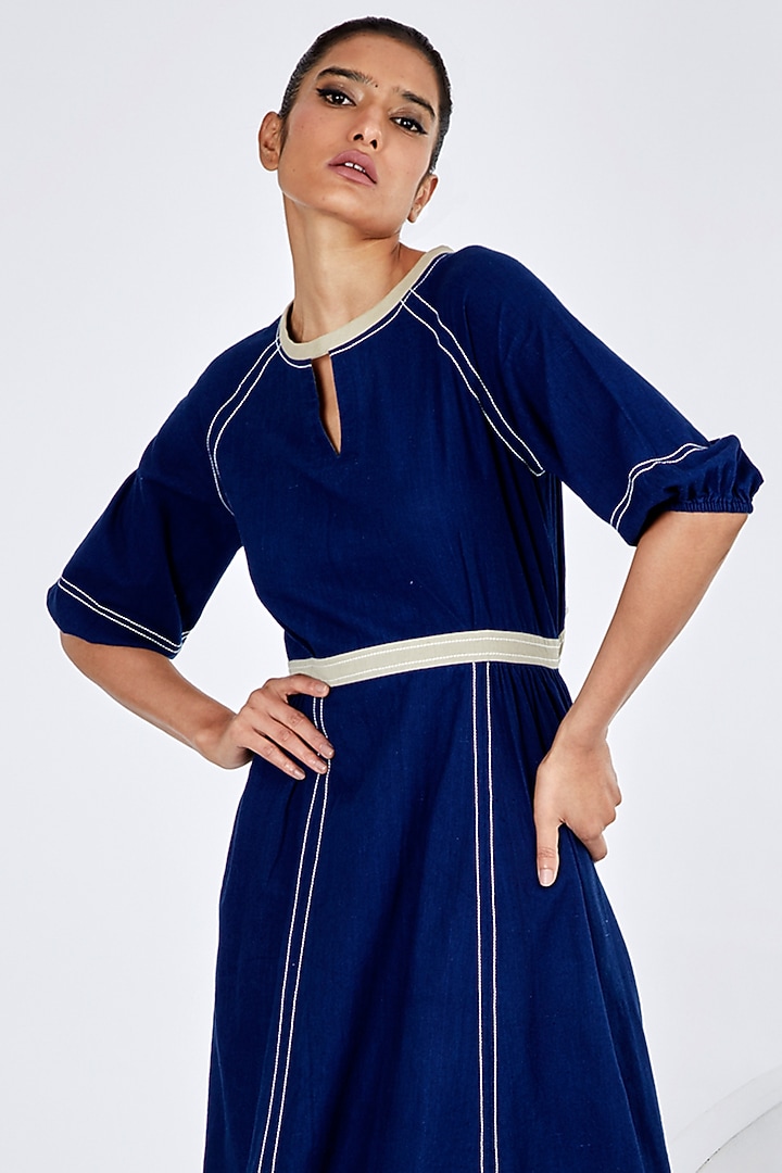 Indigo Blue Handloom Cotton Midi Summer Dress by MADDER MUCH at Pernia's Pop Up Shop