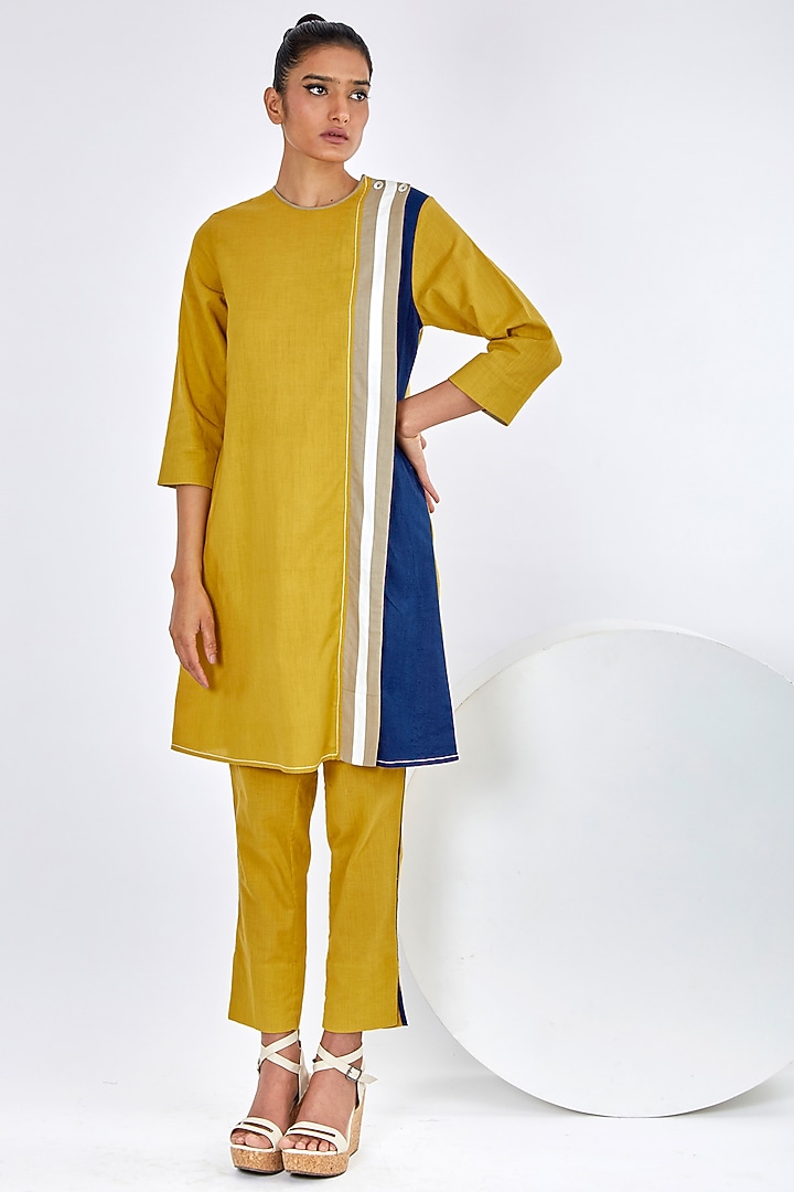Ochre Yellow Handloom Cotton Co-Ord Set by MADDER MUCH at Pernia's Pop Up Shop