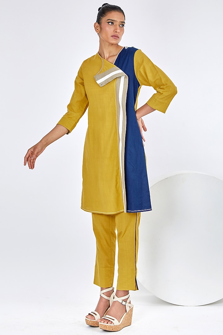 Ochre Yellow Handloom Cotton Co-Ord Set by MADDER MUCH at Pernia's Pop Up Shop