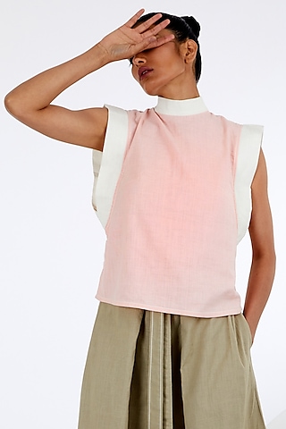 Pink Handloom Cotton Winged Top by MADDER MUCH