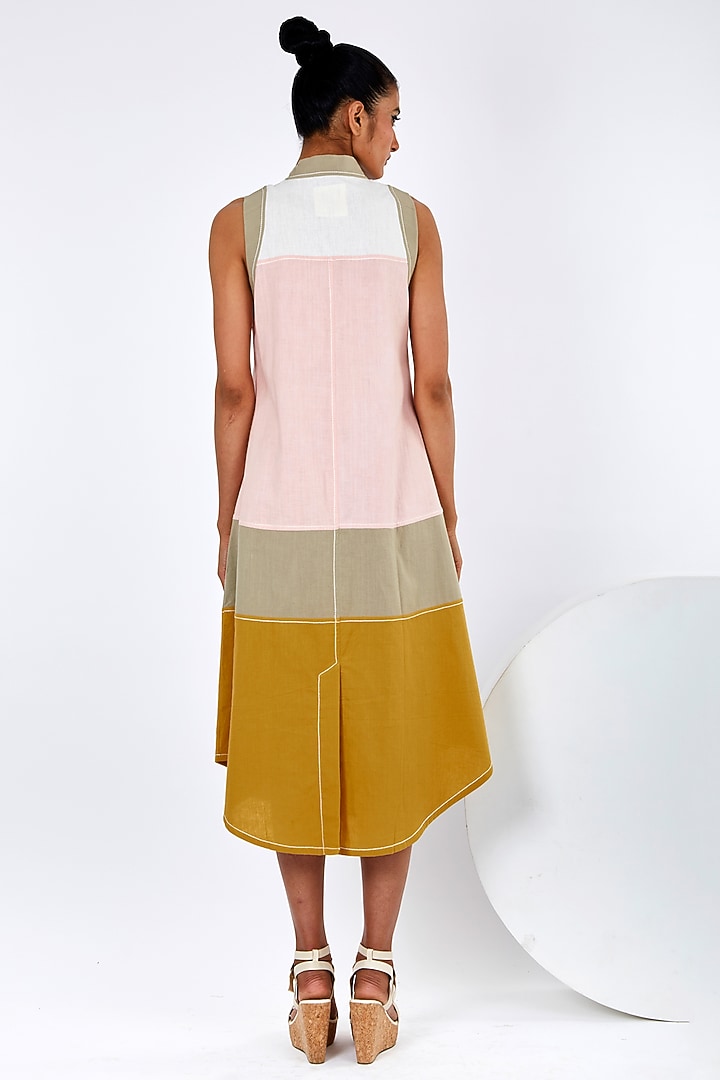 Multi-Colored Handloom Cotton A-Line Midi Summer Dress by MADDER MUCH at Pernia's Pop Up Shop