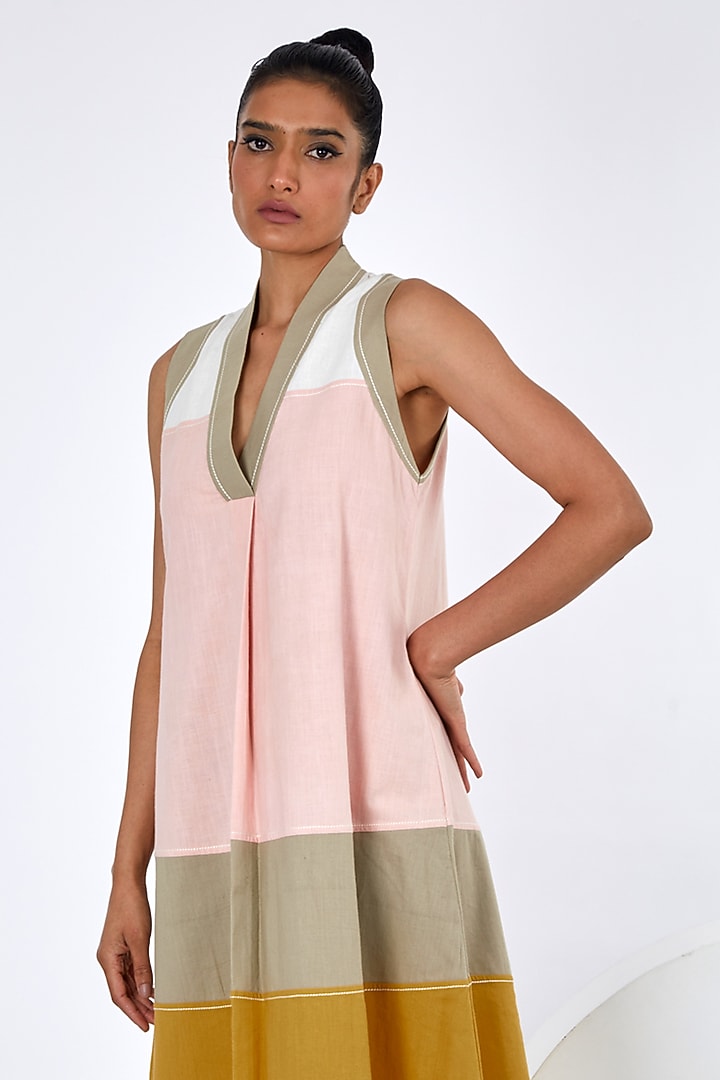 Multi-Colored Handloom Cotton A-Line Midi Summer Dress by MADDER MUCH at Pernia's Pop Up Shop