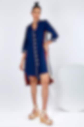Indigo Blue Handloom Cotton High-Low Summer Shirt Dress by MADDER MUCH at Pernia's Pop Up Shop