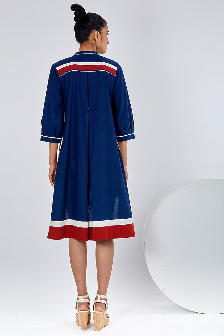 Indigo Blue Handloom Cotton High-Low Summer Shirt Dress by MADDER MUCH at Pernia's Pop Up Shop