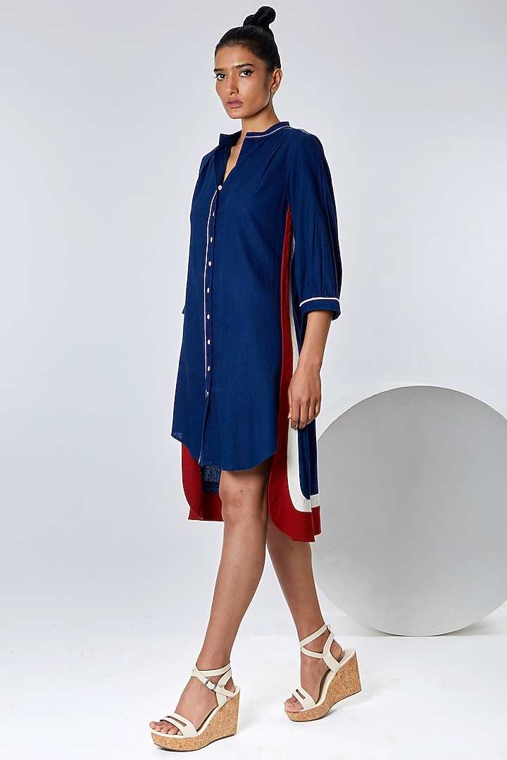 Indigo Blue Handloom Cotton High-Low Summer Shirt Dress by MADDER MUCH at Pernia's Pop Up Shop