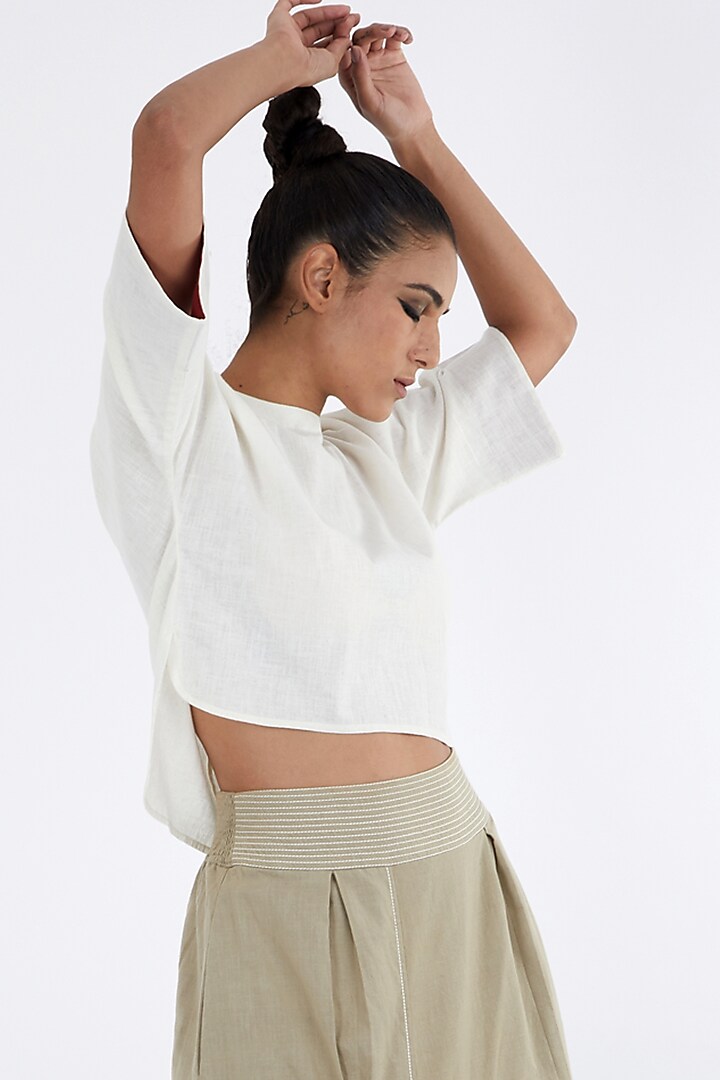 Ivory Handloom Cotton Crop Top by MADDER MUCH at Pernia's Pop Up Shop