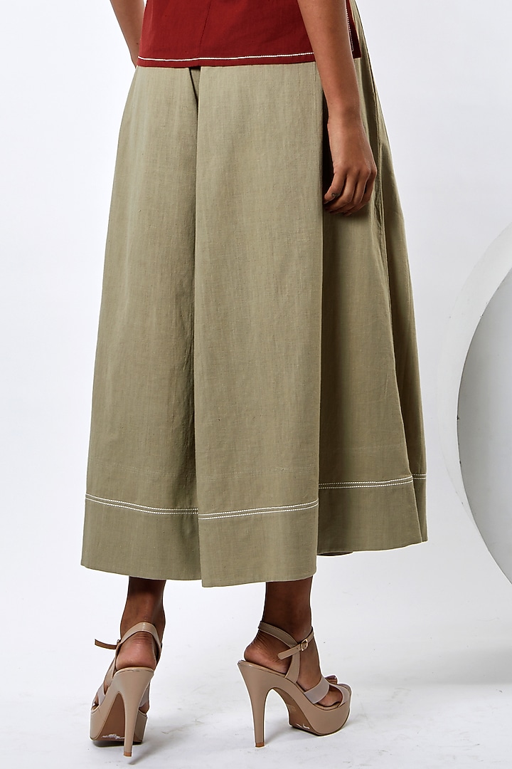 Grey-Beige Handloom Cotton Flared Pants by MADDER MUCH at Pernia's Pop Up Shop