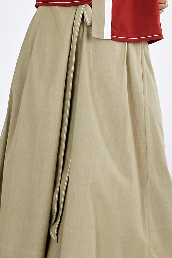 Grey-Beige Handloom Cotton Flared Pants by MADDER MUCH at Pernia's Pop Up Shop