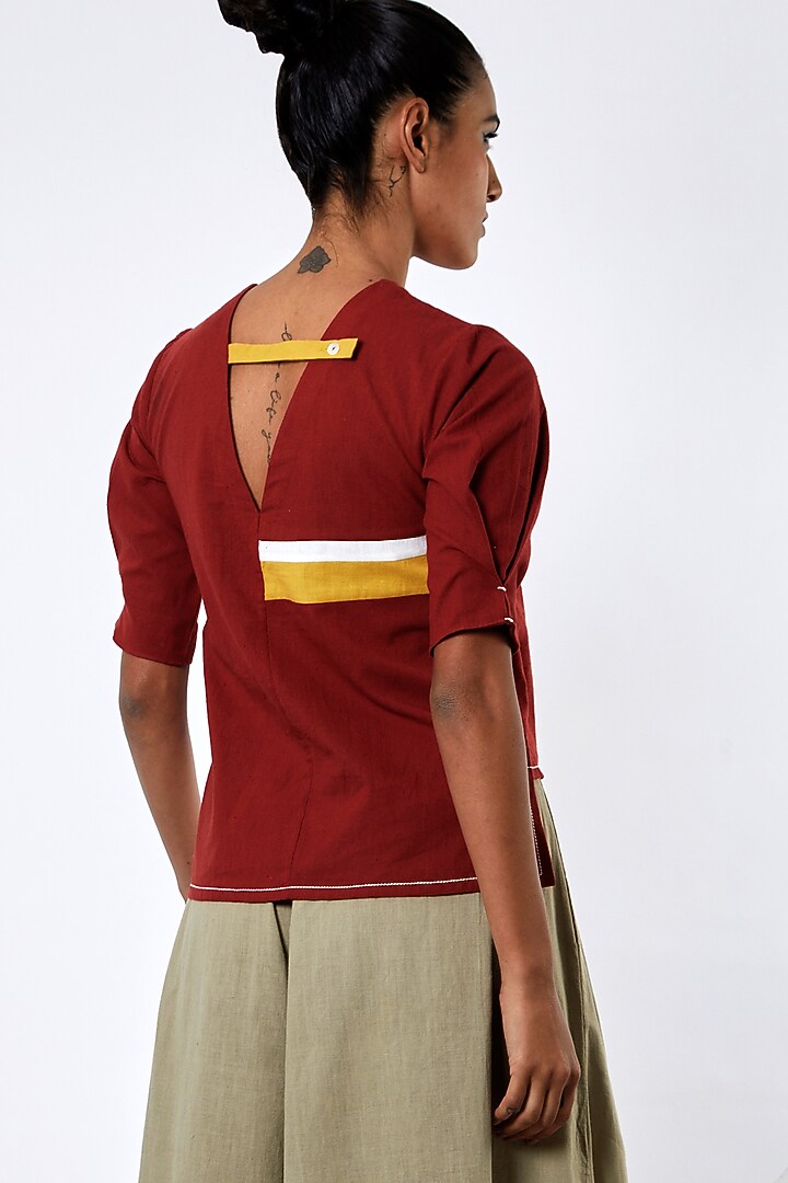 Madder Red Handloom Cotton Structured Top by MADDER MUCH at Pernia's Pop Up Shop