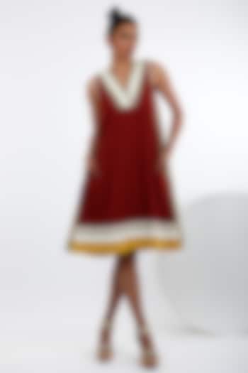 Madder Red Handloom Cotton A-Line Mini Summer Dress by MADDER MUCH at Pernia's Pop Up Shop