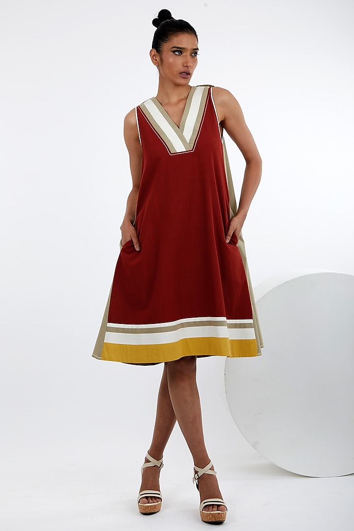 Madder Red Handloom Cotton A-Line Mini Summer Dress by MADDER MUCH at Pernia's Pop Up Shop