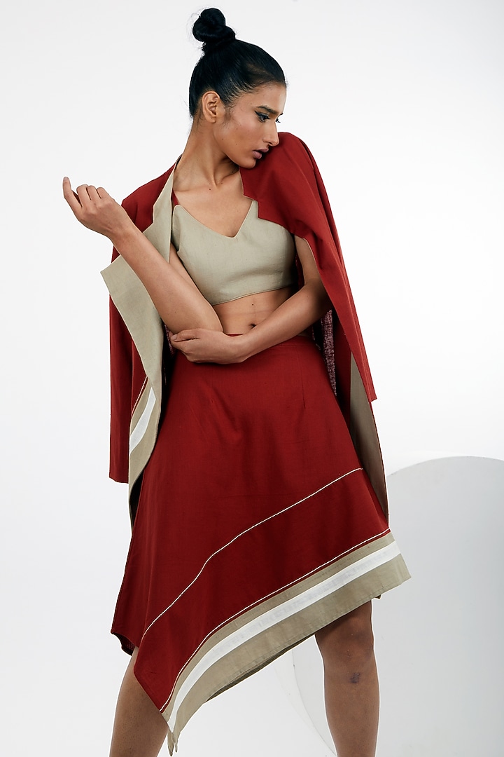 Madder Red Handloom Cotton Skirt Set by MADDER MUCH at Pernia's Pop Up Shop