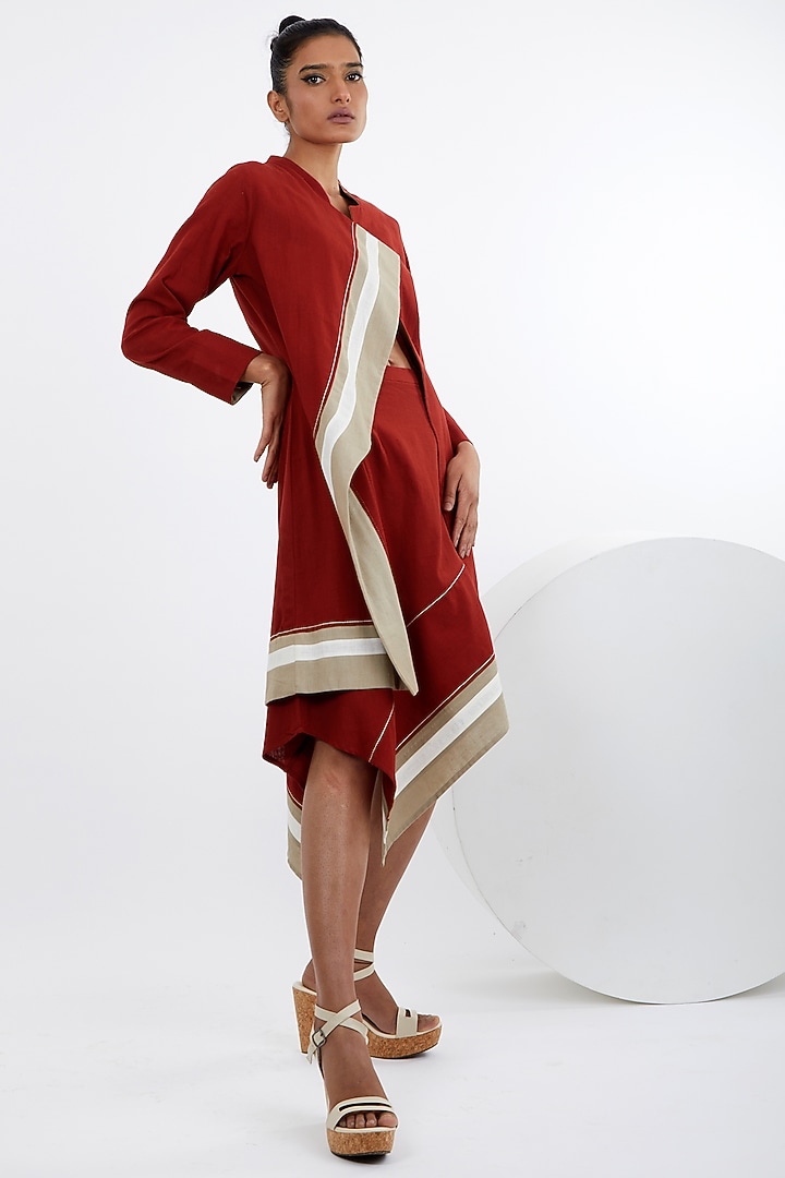 Madder Red Handloom Cotton Skirt Set by MADDER MUCH at Pernia's Pop Up Shop