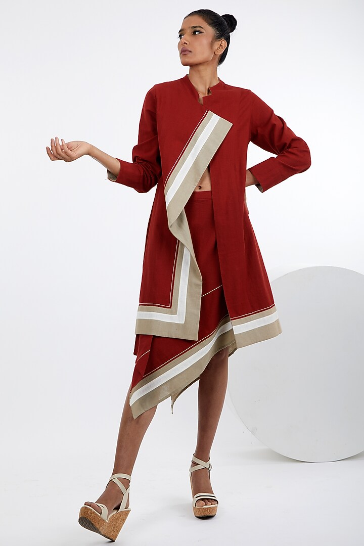 Madder Red Handloom Cotton Skirt Set by MADDER MUCH at Pernia's Pop Up Shop