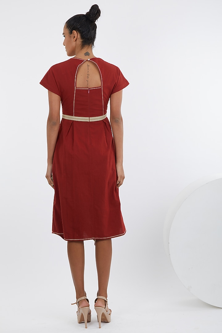 Madder Red Handloom Cotton Asymmetric Midi Vacation Dress by MADDER MUCH at Pernia's Pop Up Shop