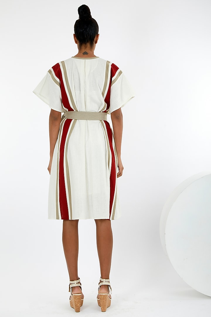 White Handloom Cotton Kaftan Summer Dress With Belt by MADDER MUCH at Pernia's Pop Up Shop